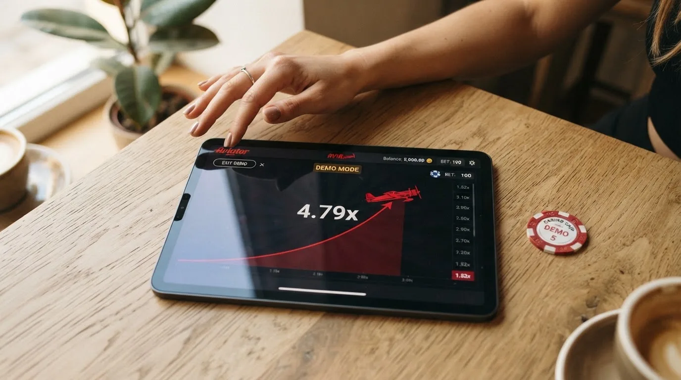 Demo-Modus-Ansicht mit virtuellem Guthaben und laufender Aviator-Runde