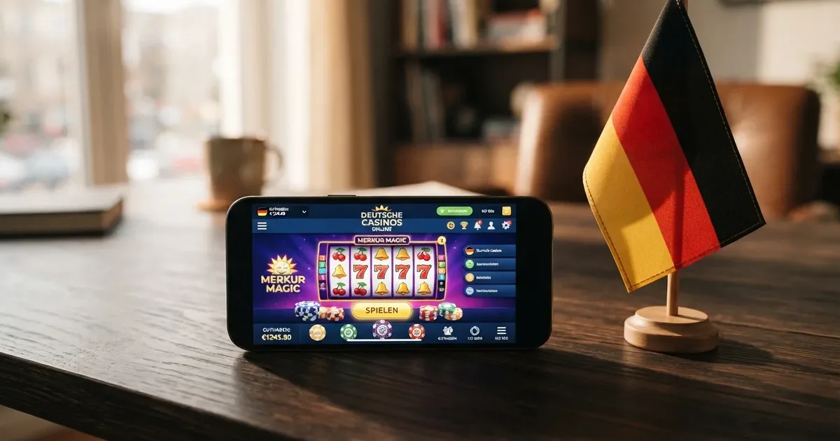Deutsche Flagge und Smartphone mit Casino-Oberfläche: ausländische Casinos bleiben für deutsche Spieler über das Internet erreichbar
