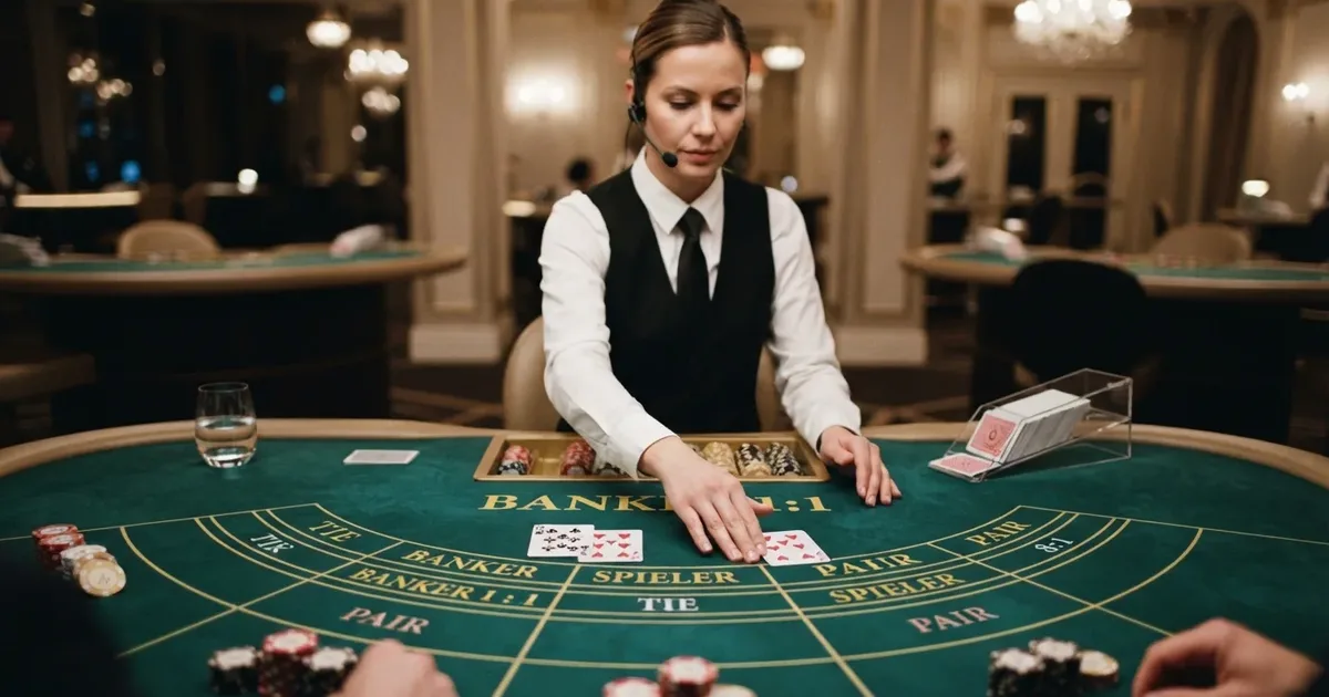 Live-Croupier am Baccarat-Tisch mit HD-Stream, mehrere Kameraperspektiven