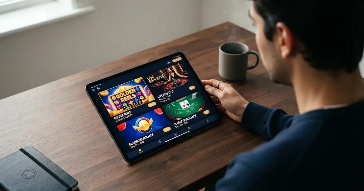 Hero-Aufmacher einer Casino-Lobby ohne deutsche Lizenz mit Spielauswahl und Hinweis auf GGL-Abgrenzung