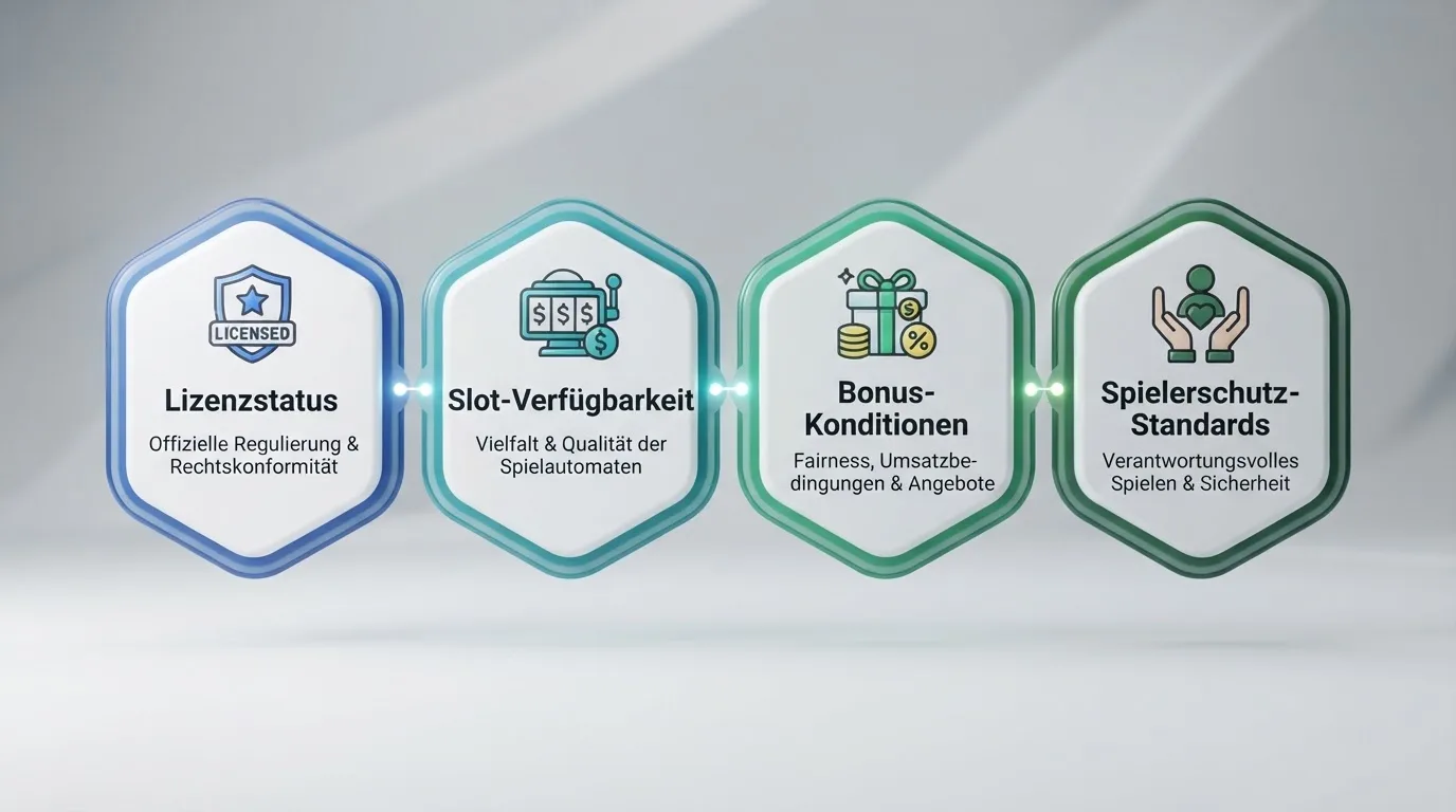 Methodik-Übersicht mit Bewertungskriterien und genutzten Quellen für den Casino-Vergleich