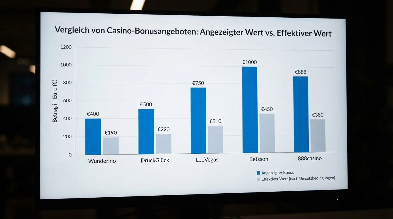 Grafische Bonus-Gegenüberstellung: Versprechen vs. Realität nach Umsatzbedingungen