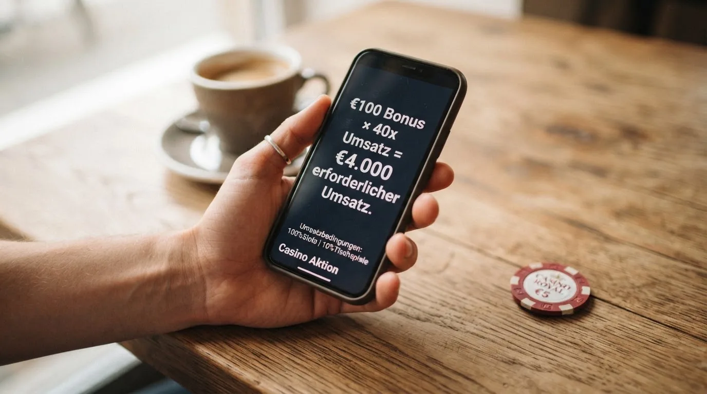 Schaubild: €100 Bonus × 40x Umsatz = €4.000 erforderlicher Umsatz