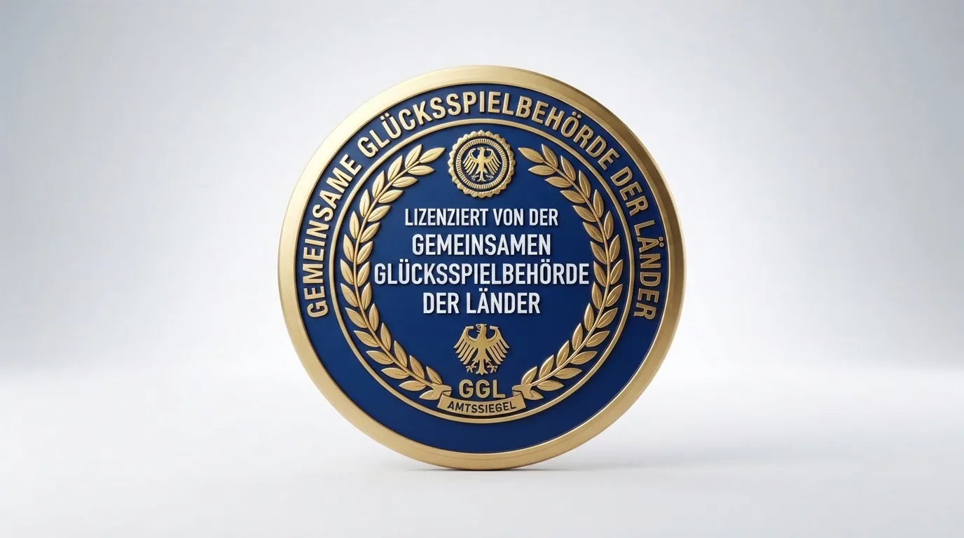 GGL-Erlaubnis-Siegel mit Prüfvermerken und Schriftzug Gemeinsame Glücksspielbehörde der Länder