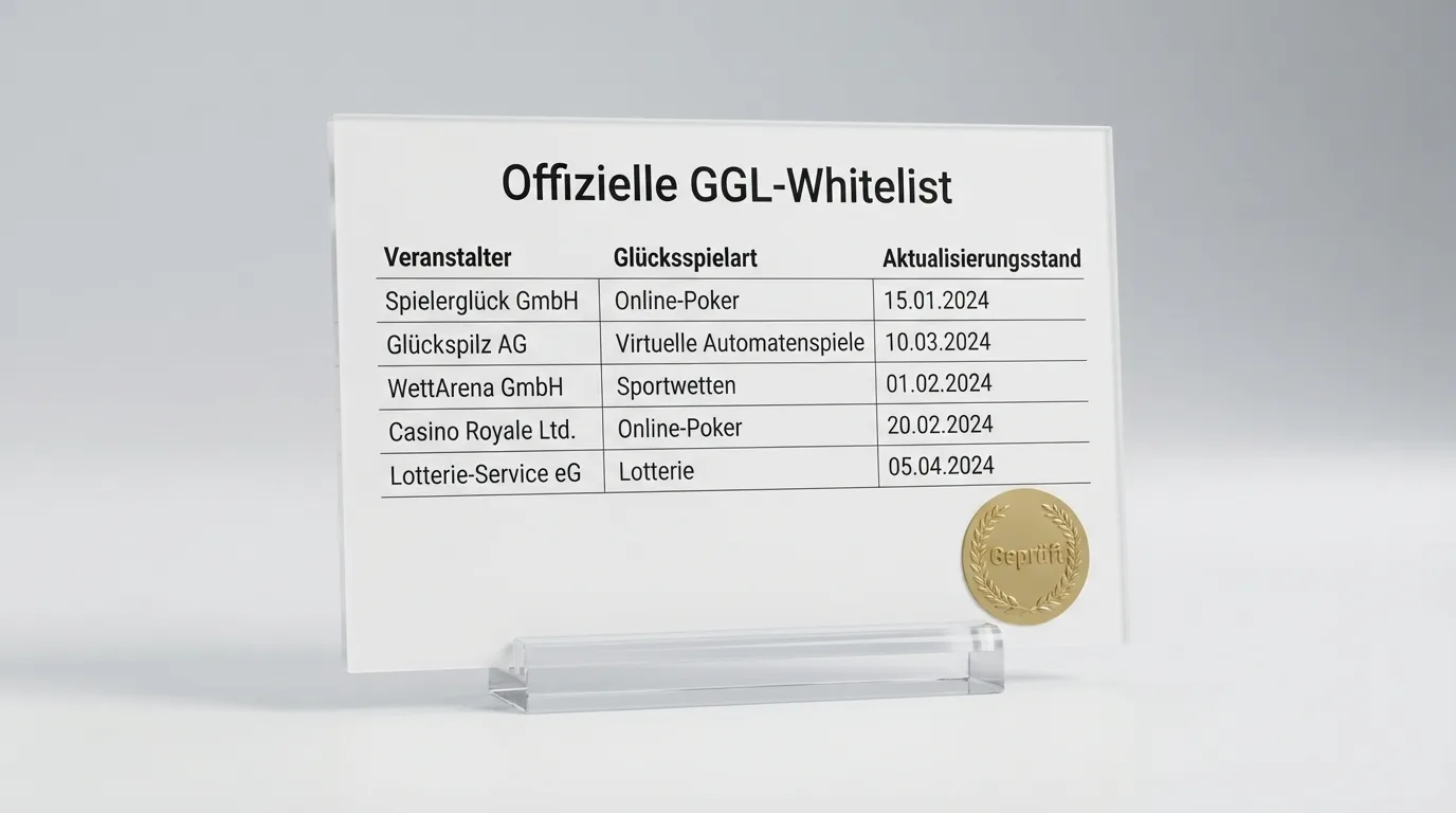Auszug einer GGL-Whitelist mit sichtbaren Erlaubniseinträgen und Aktualisierungsstand