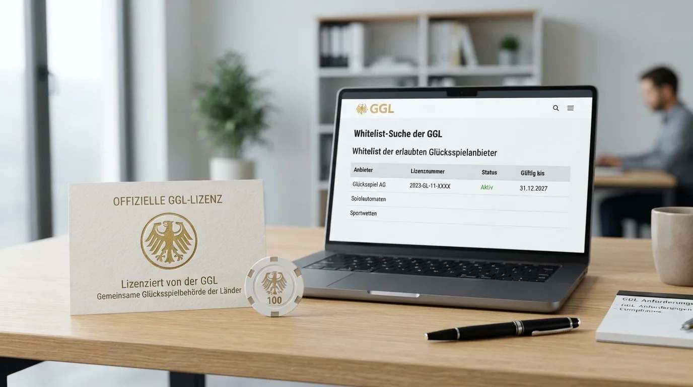 Offizielles GGL-Siegel und Screenshot der Whitelist-Suchmaske