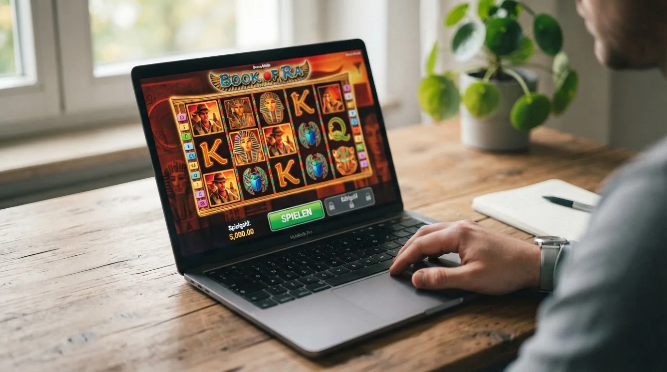 Screenshot eines Spielautomaten im Demo-Modus mit Spielgeld-Anzeige und deaktiviertem Echtgeld-Button