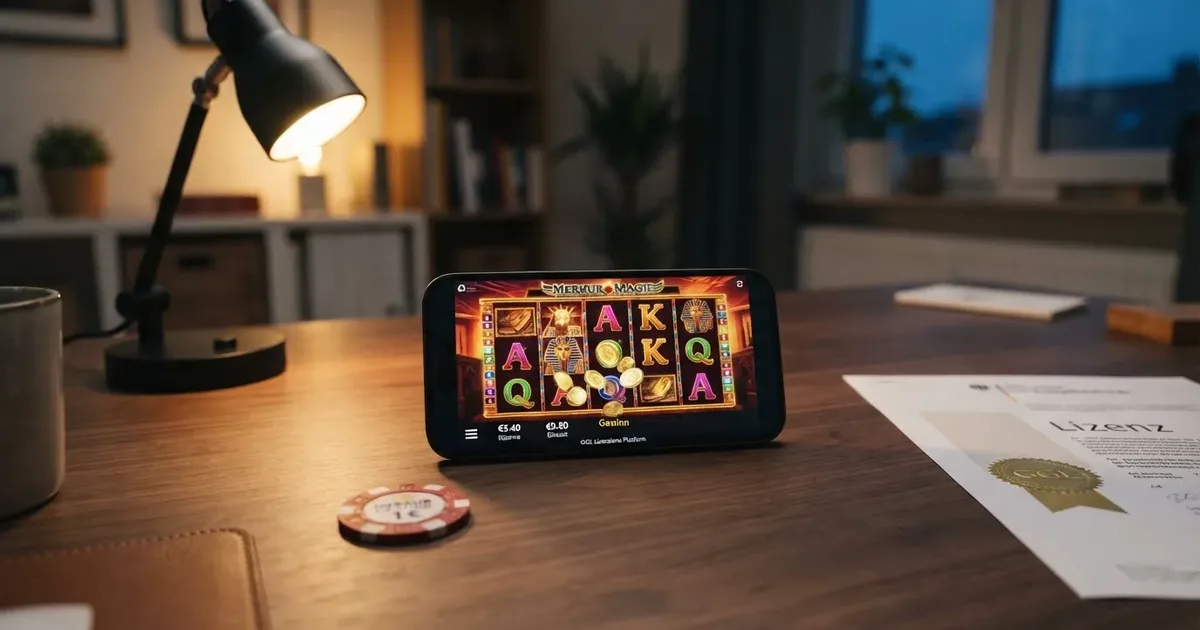 Bildschirm mit GGL-Logo und legalen virtuellen Automatenspielen im deutschen Markt