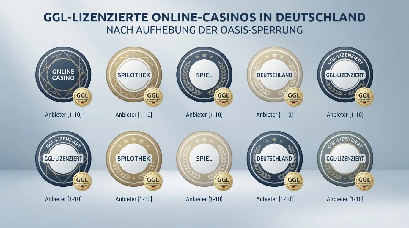 Kachelübersicht der zehn Casino-Logos mit GGL-Siegel
