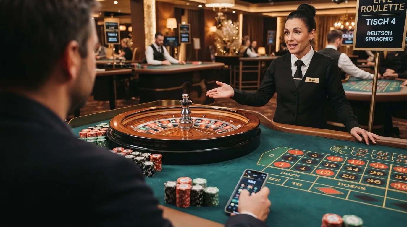 Live-Roulette-Tisch mit deutschsprachigem Croupier im Casino-Studio