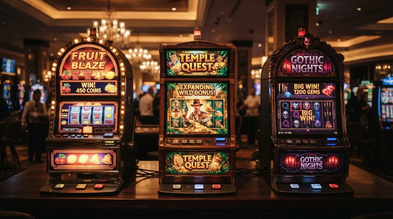 Die drei Spitzenreiter-Slots nebeneinander mit ihren RTP-Werten und Spielfeld-Ausschnitten