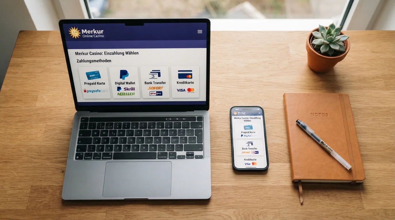 PayPal-, Paysafecard- und Klarna-Logos in der Merkur-Casino-Kasse