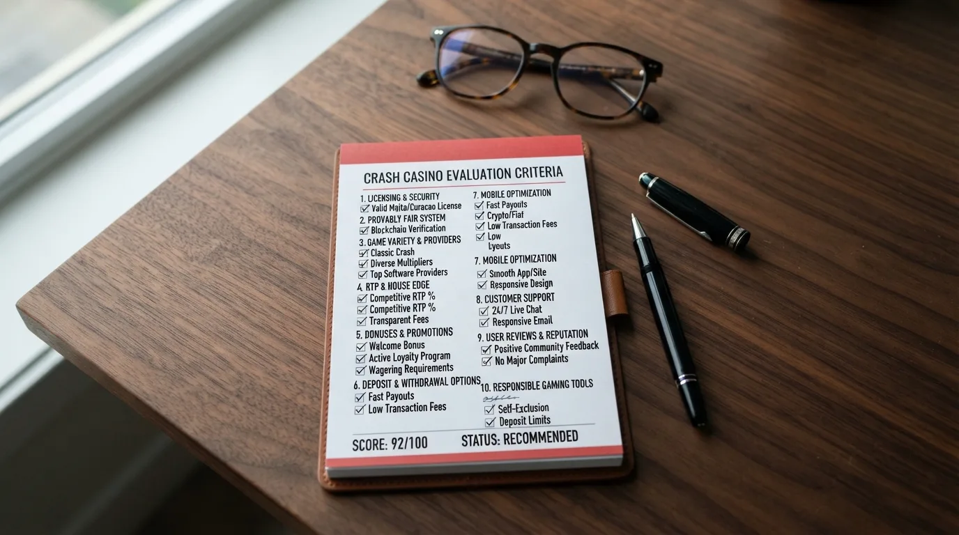 Bewertungskriterien als Checkliste für Crash-Casinos