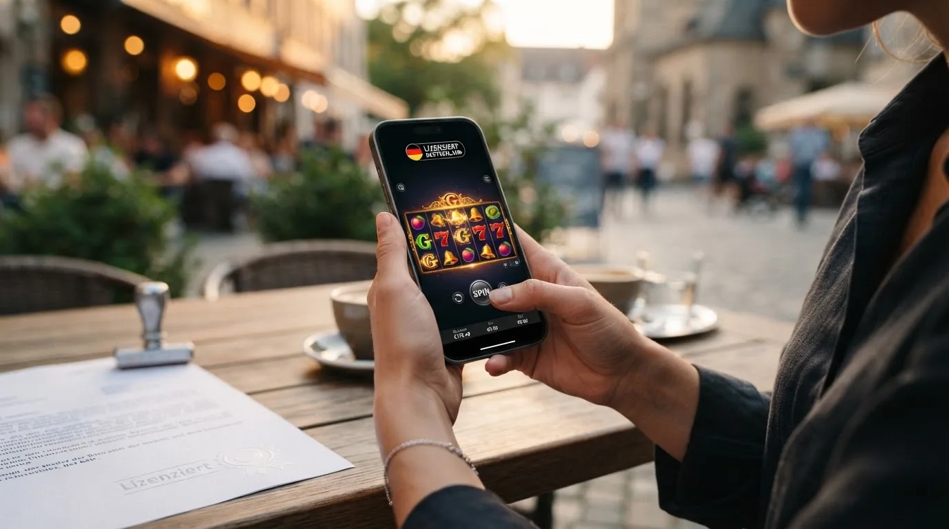 Smartphone mit geöffneter mobiler Seite und sichtbarem Slot-Spiel