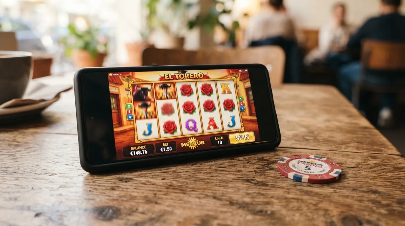 Smartphone mit geöffnetem Merkur-Slot im Querformat