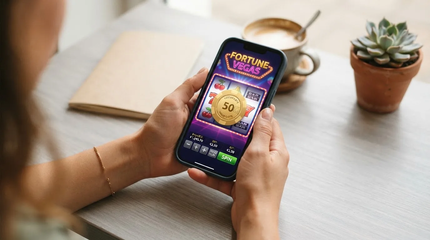 Smartphone mit Casino-Webseite im Browser neben Casino-App-Icon