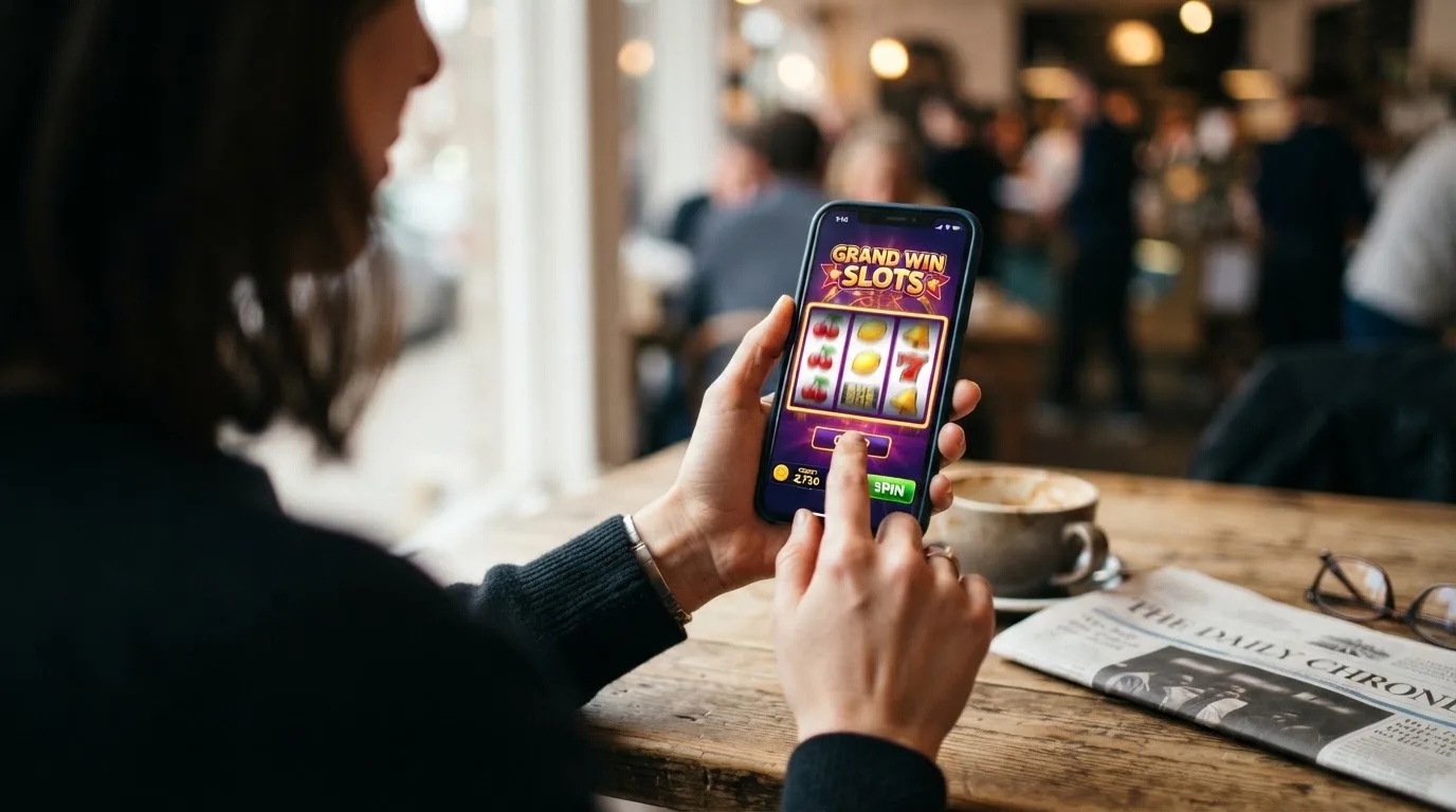 Smartphone mit Casino-Slot in der Hand – mobil, aber unter denselben Regeln