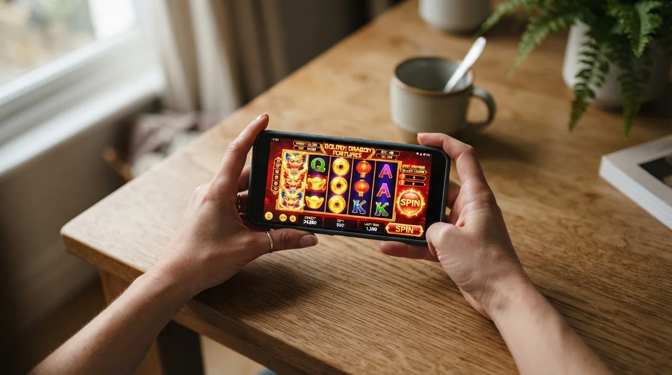 Smartphone mit Slot-Spiel auf dem Bildschirm – mobile Casino-Erfahrung