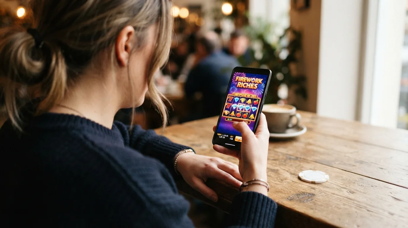 Smartphone mit geöffnetem Spielautomaten im mobilen Browser