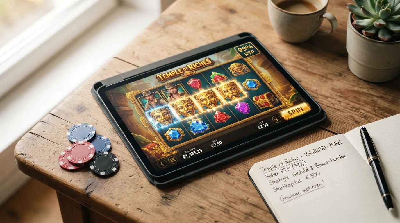 Screenshot eines aktuellen Hoch-RTP-Slots mit sichtbarem Spielnamen