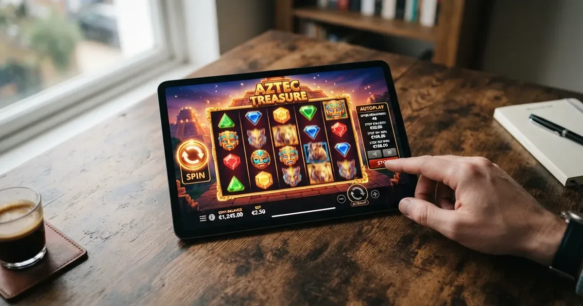 Manueller Spin-Knopf neben aktiviertem Autoplay-Panel auf einer Slot-Oberfläche im Vergleich