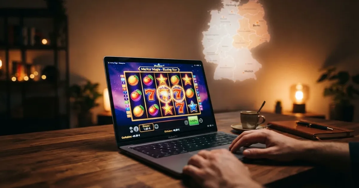 Hero-Aufmacher eines Spielautomaten mit sichtbarem 1€-Einsatzfeld vor einer stilisierter Deutschlandkarte