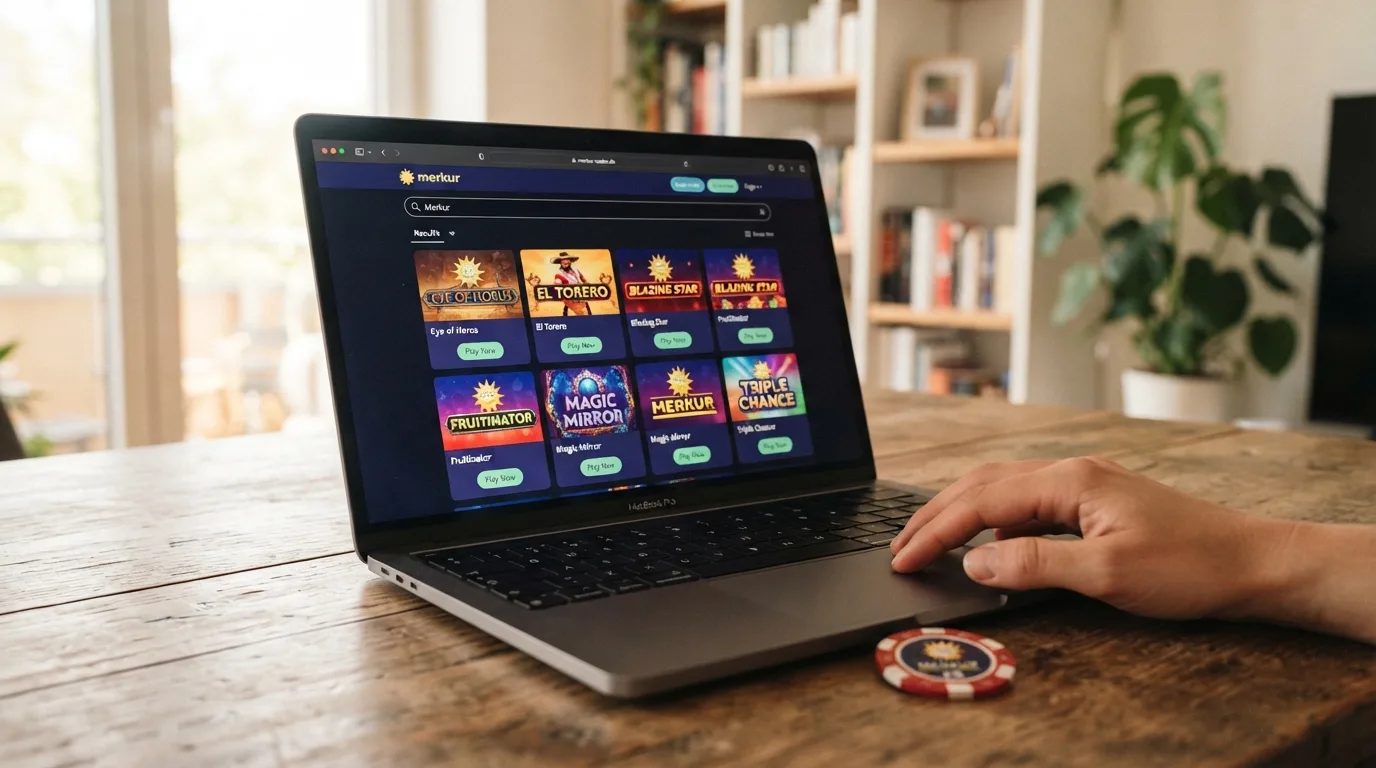 Screenshot einer Merkur-Casino-Lobby mit Spielkacheln und Suchleiste