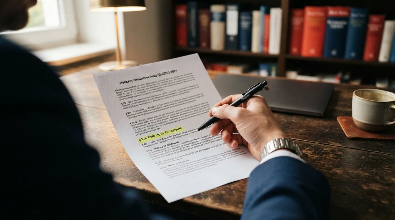 Faksimile oder stilisierte Darstellung des § 22a GlüStV mit hervorgehobenen Absätzen 6, 7 und 11