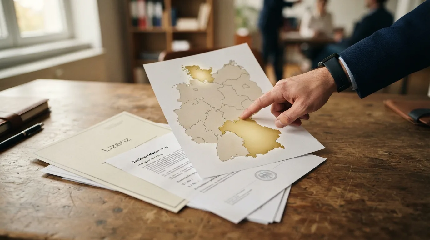 Amtliche Dokumente und eine Deutschlandkarte mit hervorgehobenem Schleswig-Holstein und Bayern – das Bild einer föderalen Rechtslage