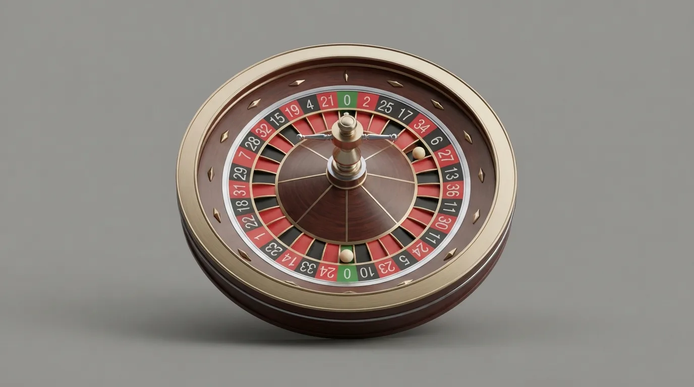 Nahaufnahme eines europäischen Roulette-Kessels mit Single Zero und liegender Kugel