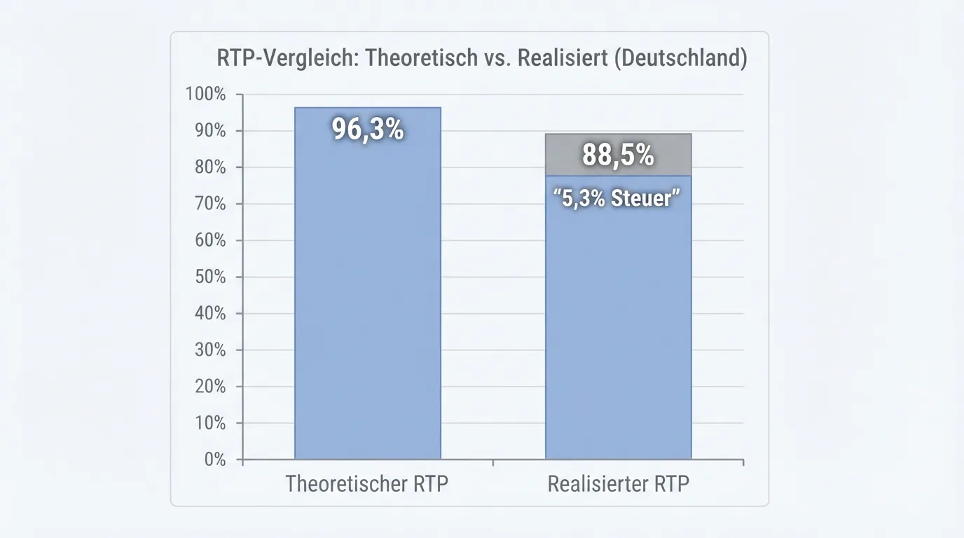 Vergleichsgrafik: theoretischer RTP vs. realisierter RTP mit Steueranteil