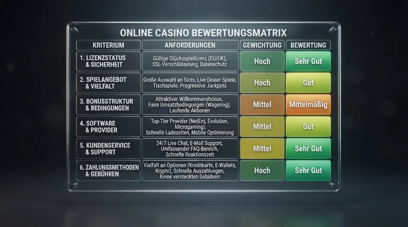 Übersicht der Bewertungskriterien und Quellen dieser Analyse
