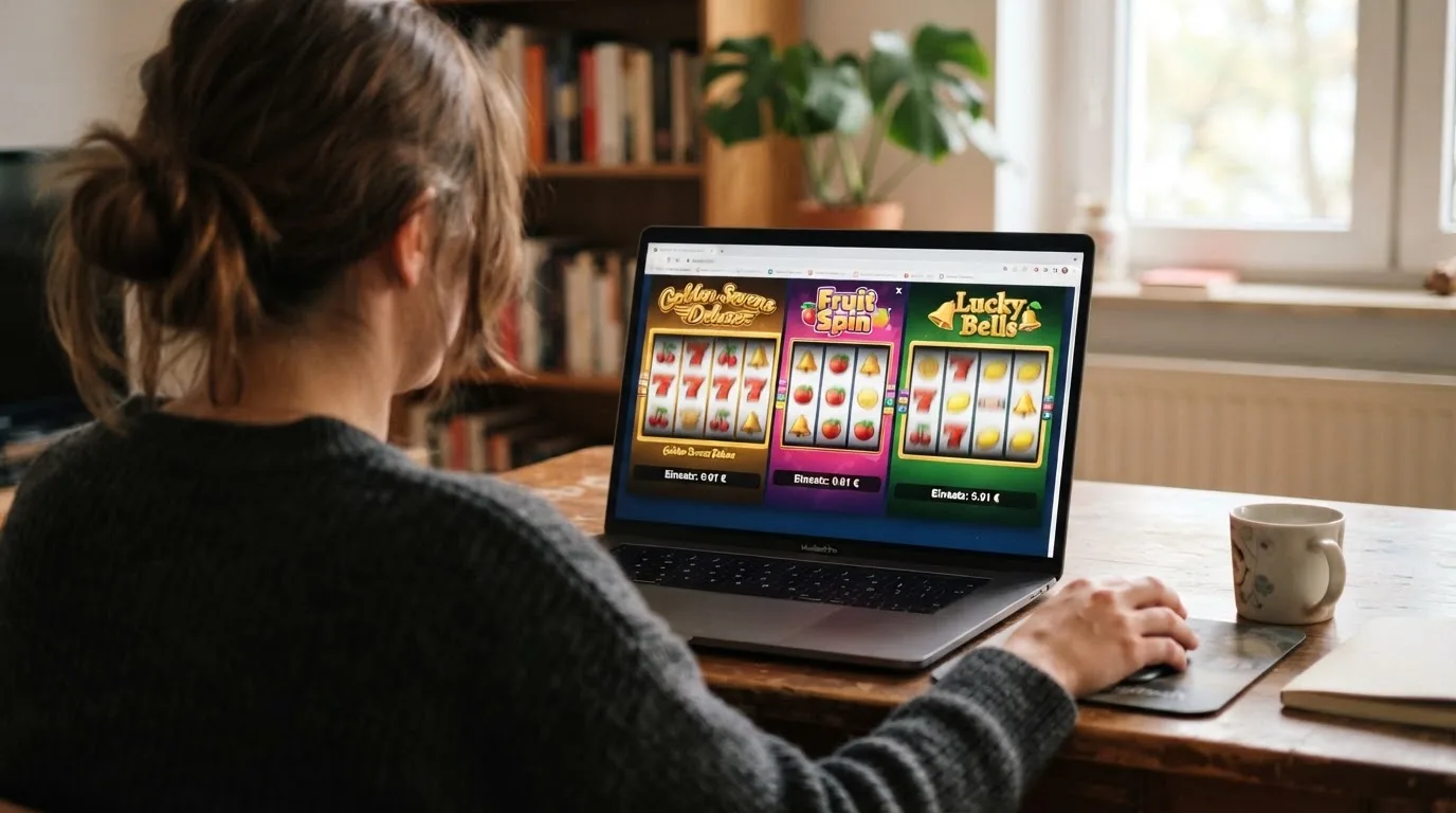 Eine Auswahl von Spielautomaten-Oberflächen mit hervorgehobener Einsatzanzeige im 1-Cent-Bereich