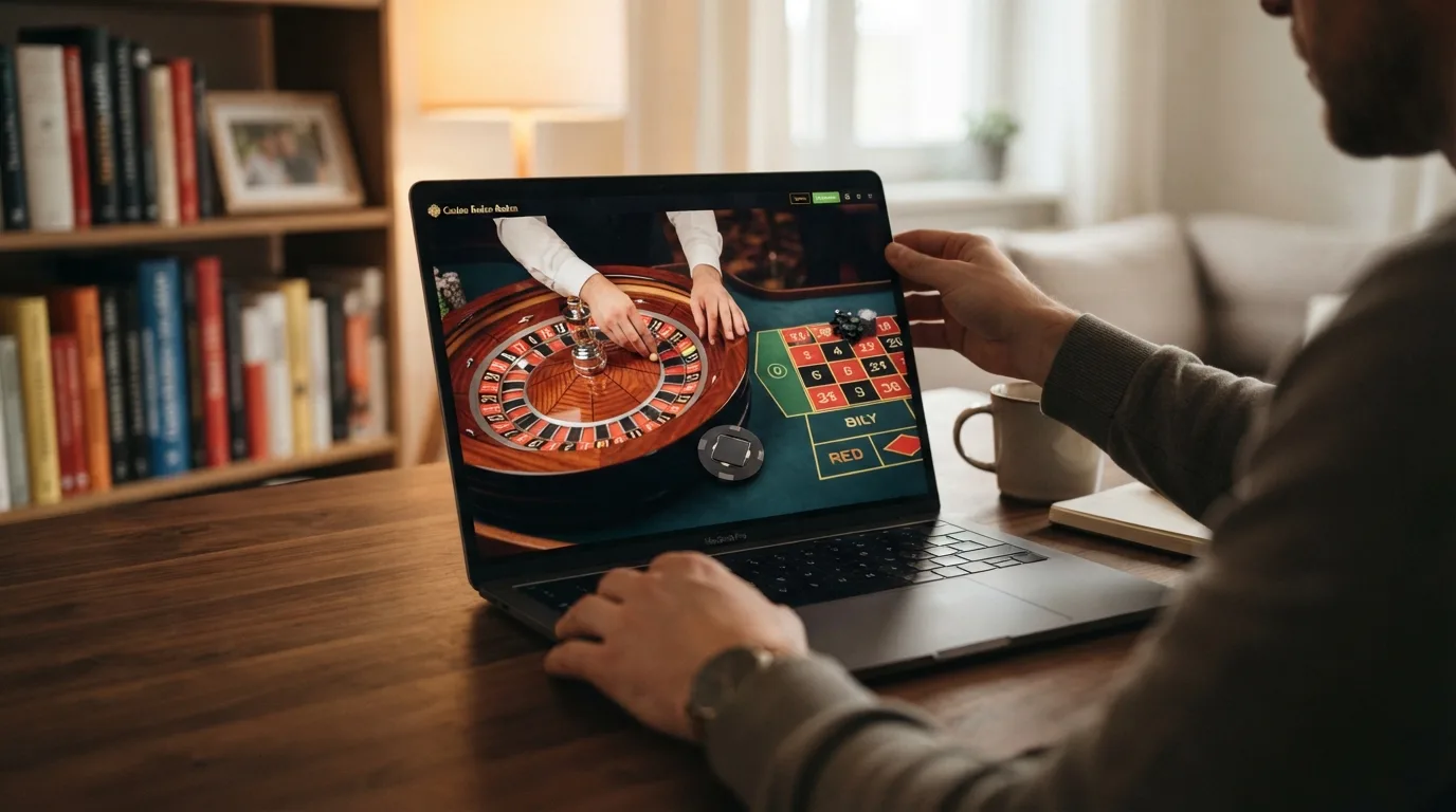 Collage: Slot-Screenshots von Book of Ra und Merkur neben einem Live-Casino-Tisch