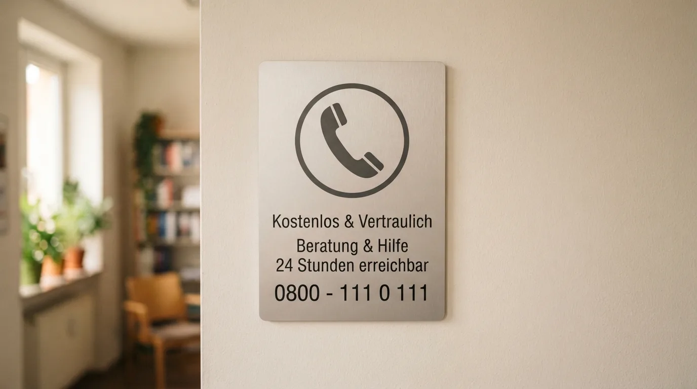 Hinweis-Schild mit Telefon-Icon – Symbol für Spielerschutz und Hilfsangebote