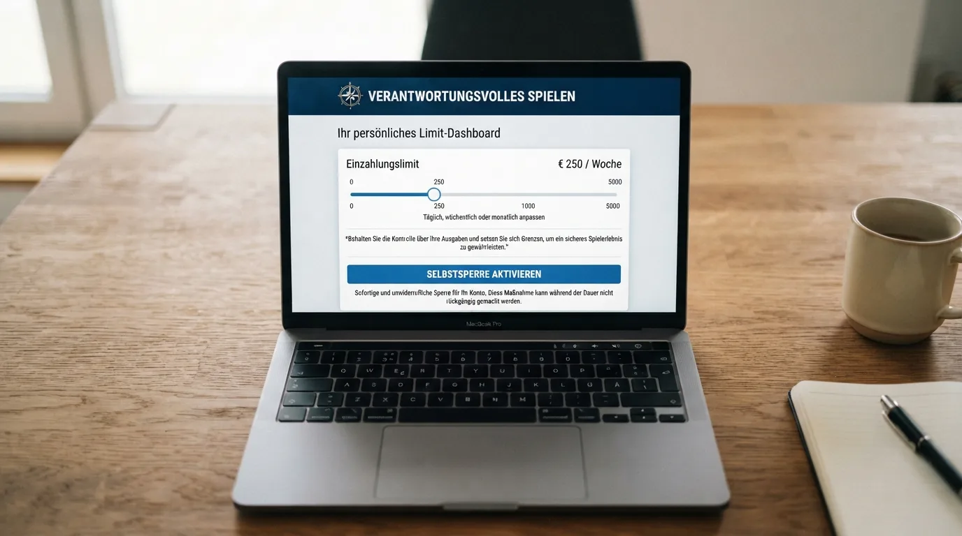 Dashboard-Ansicht mit Einzahlungslimit-Regler und Selbstsperre-Schaltfläche
