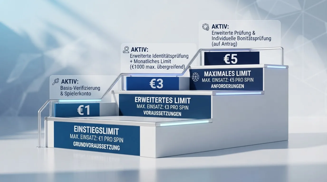 Dreistufige Treppe mit den Einsatzstufen €1, €3 und €5 und ihren Voraussetzungen