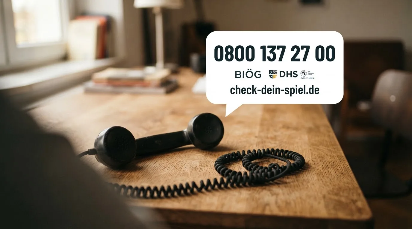 Telefon-Hörer-Symbol mit Sprechblase „0800 137 27 00 — kostenfrei & anonym“, daneben Logos von BIÖG, DHS und check-dein-spiel.de