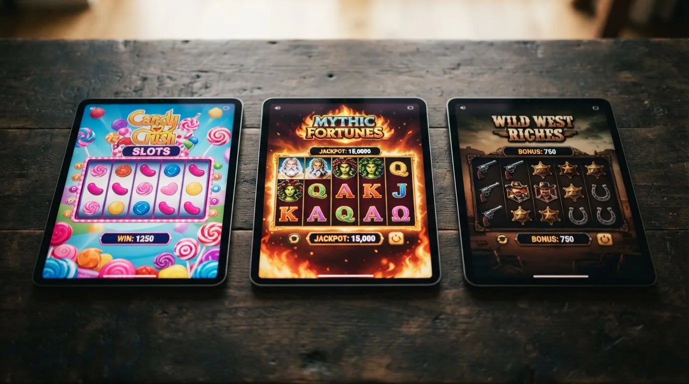 Sweet Bonanza, Gates of Olympus und Money Train 2 nebeneinander mit ihren Kennzahlen