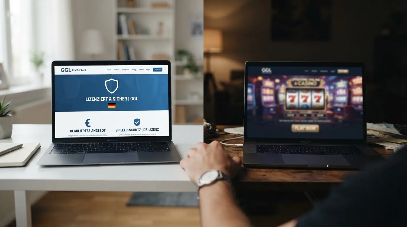 Entscheidungsweg-Grafik mit zwei Pfaden: legaler Markt geschützt ohne Autoplay versus Offshore mit Autoplay ohne Schutz